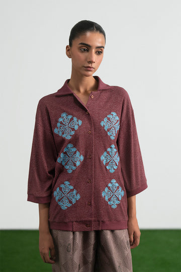 Qaif Cord Embroidered Polo Shirt (Women)